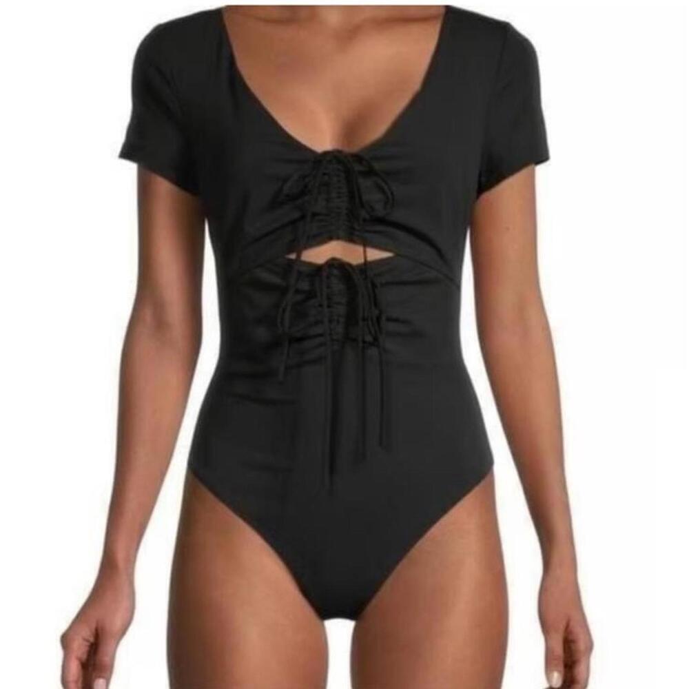 NWOT Womens Cinq A Sept Ruched short sleeve bodysuit XS